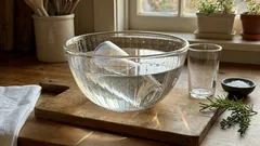 食洗機のグラスの白いくもりに：酢と水1:1で30分浸け置き、透明感を戻す方法