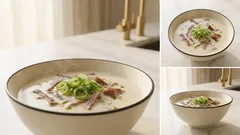 プラントビーフジャーキーでだしを取る、やさしい豆乳スープ—沸騰させないのがコツ